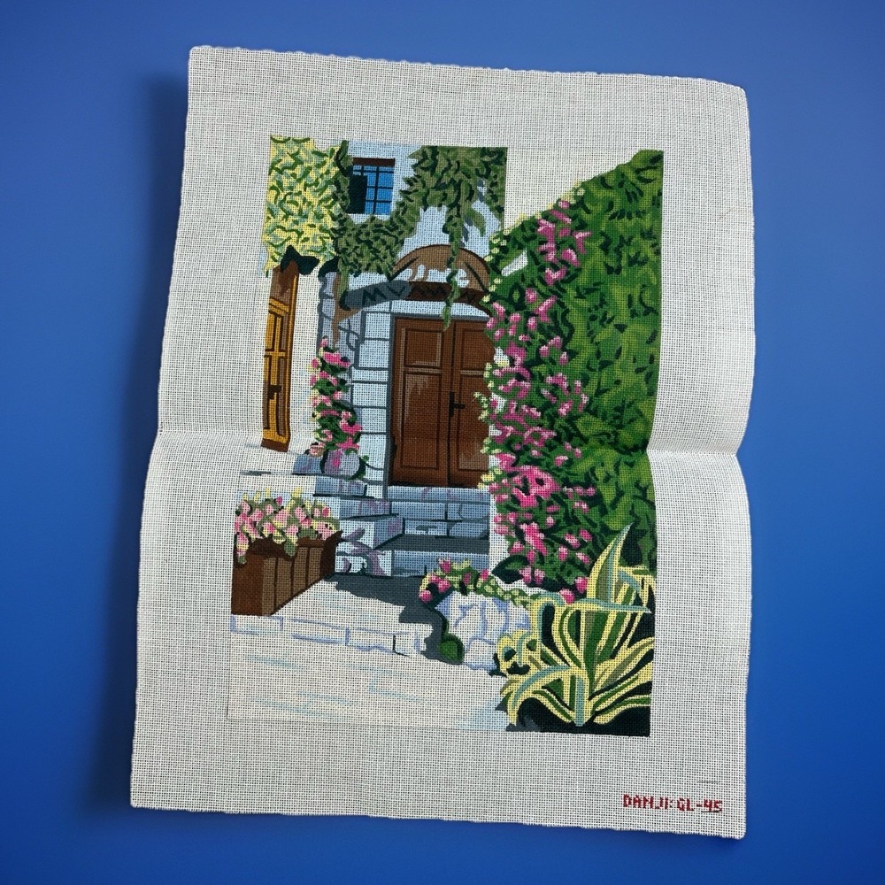 Danji Handpainted Needlepoint Canvas European Courtyard Front Door Italian